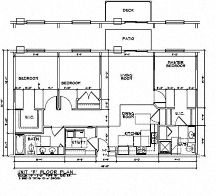 Floor plan for 3 beds, 2 baths, 1242 sqft